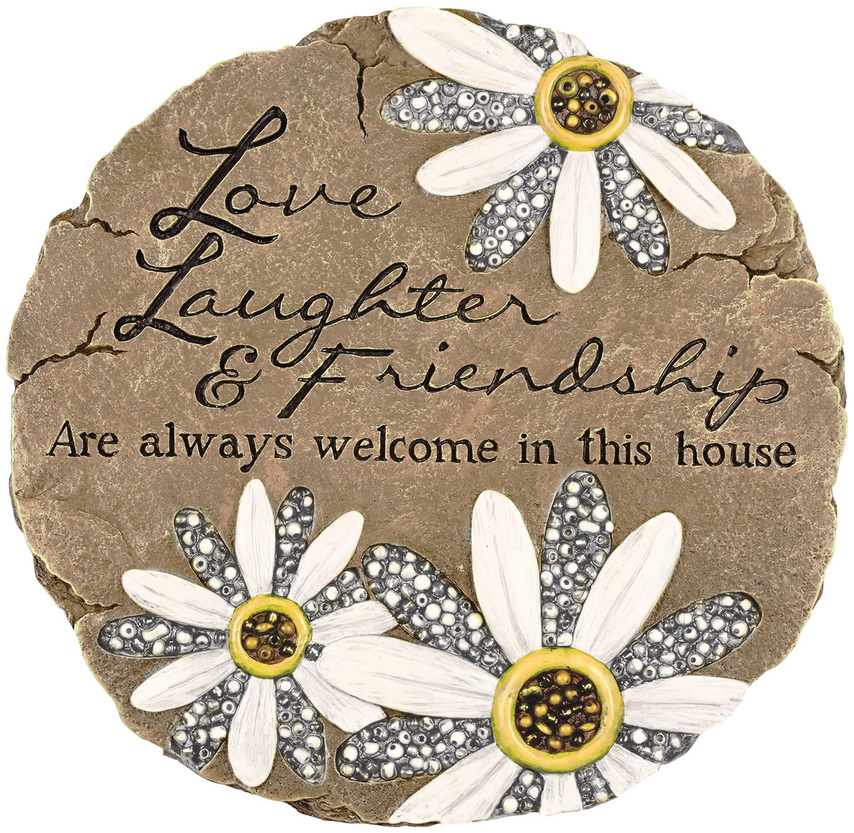 Carson Friendship Garden Stone with daisy motif adds year-round garden charm.
