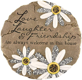 Carson Friendship Garden Stone with daisy motif adds year-round garden charm.
