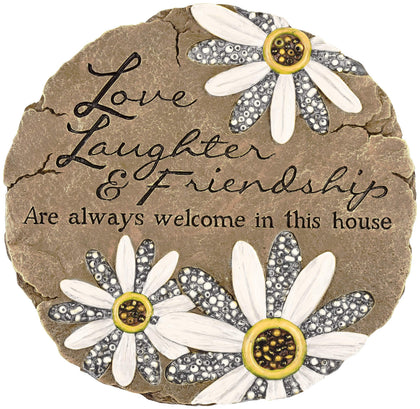 Carson Friendship Garden Stone with daisy motif adds year-round garden charm.