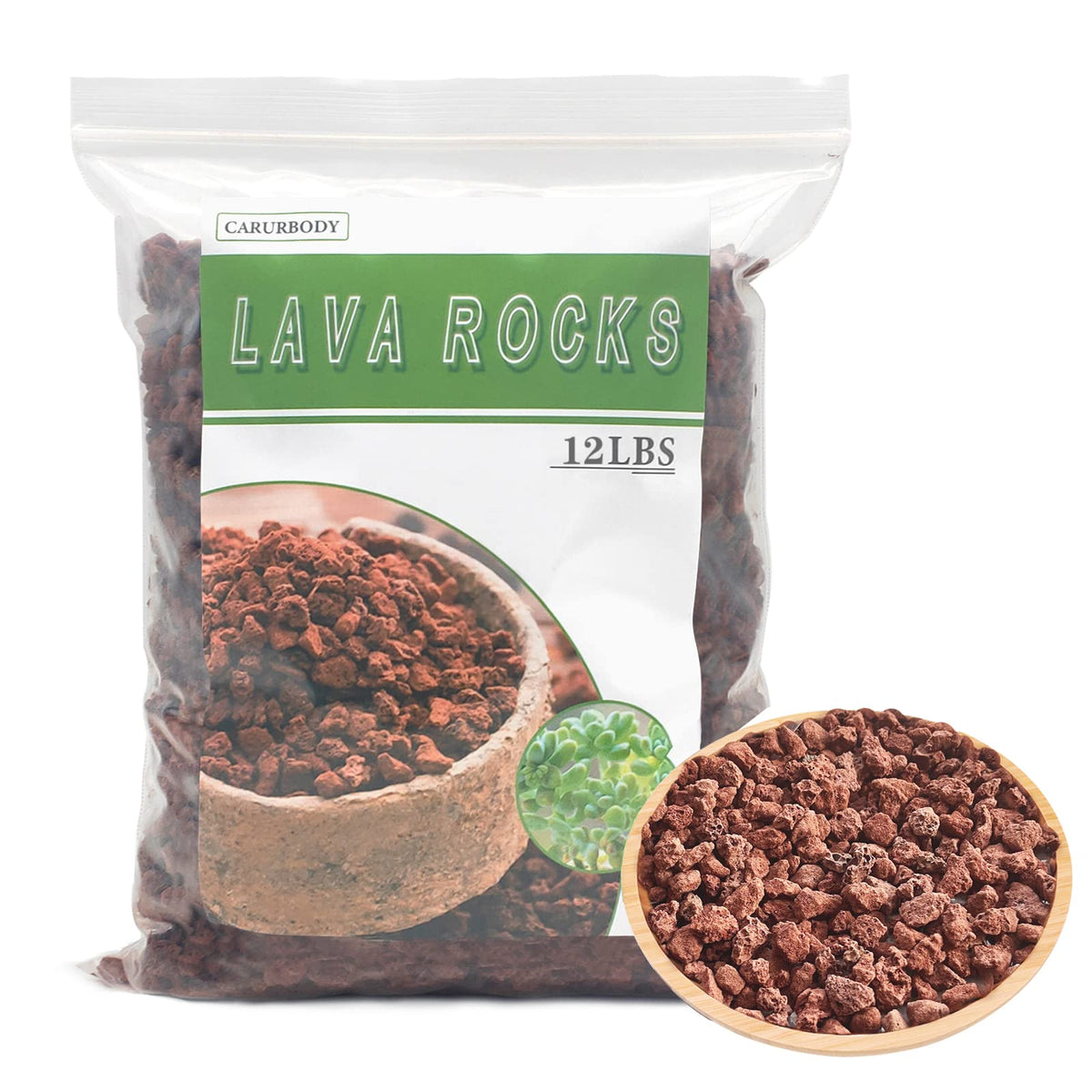 CARURBODY Red lava rocks package closeup for potting and drainage