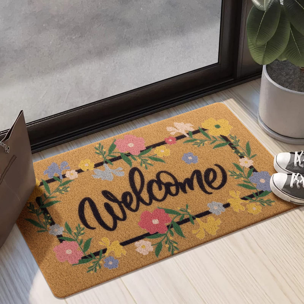 Carvapet artificial coir doormat textured surface captures dirt for cleaner entryways.