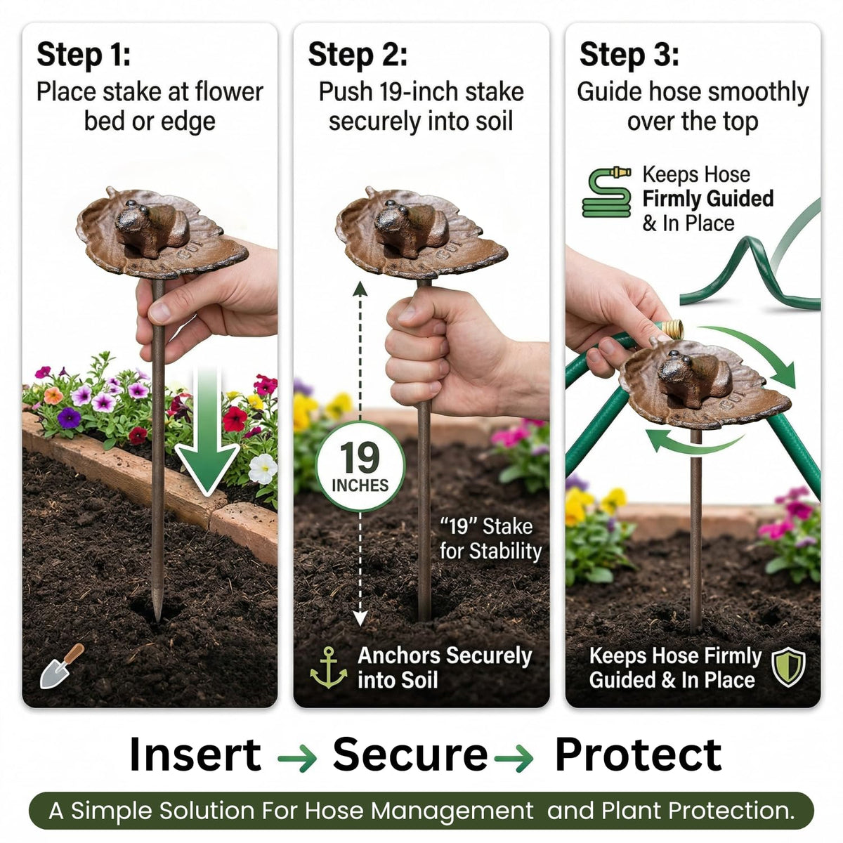Carvers Olde Iron 19-inch stake anchors securely in soil.