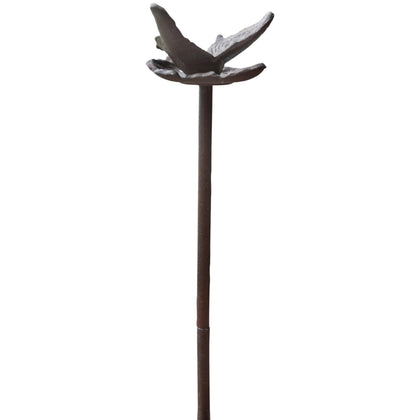 Carvers Olde Iron butterfly hose guide stake keeps hoses away from flower beds.