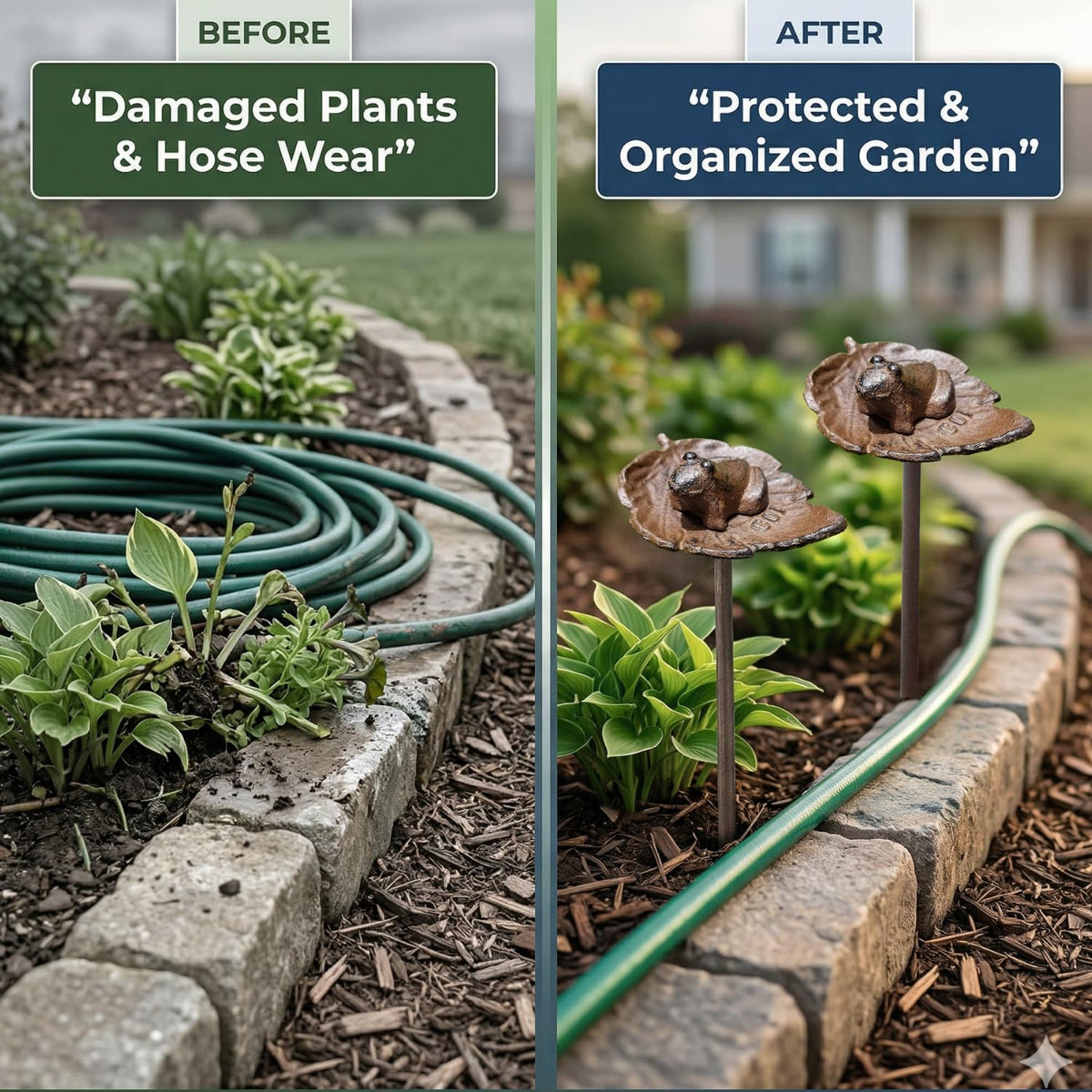 Carvers Olde Iron garden edge protection hose guide keeps hoses from snagging.