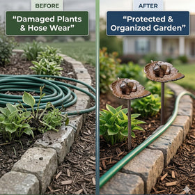 Carvers Olde Iron garden edge protection hose guide keeps hoses from snagging.