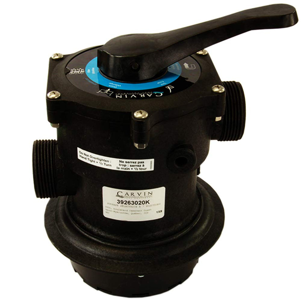 Carvin 7-way valve dial showing mode selector for efficient pool filtration