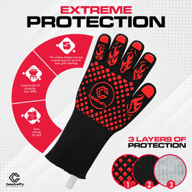 Casacrafty Pro-Series BBQ Gloves 13-inch cuff protects forearms during grilling.