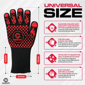 Casacrafty Pro-Series BBQ Gloves non-slip silicone grip on hot grills.