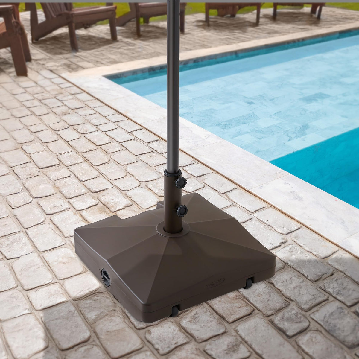 Casafield umbrella base with wheels and handle for easy mobility.