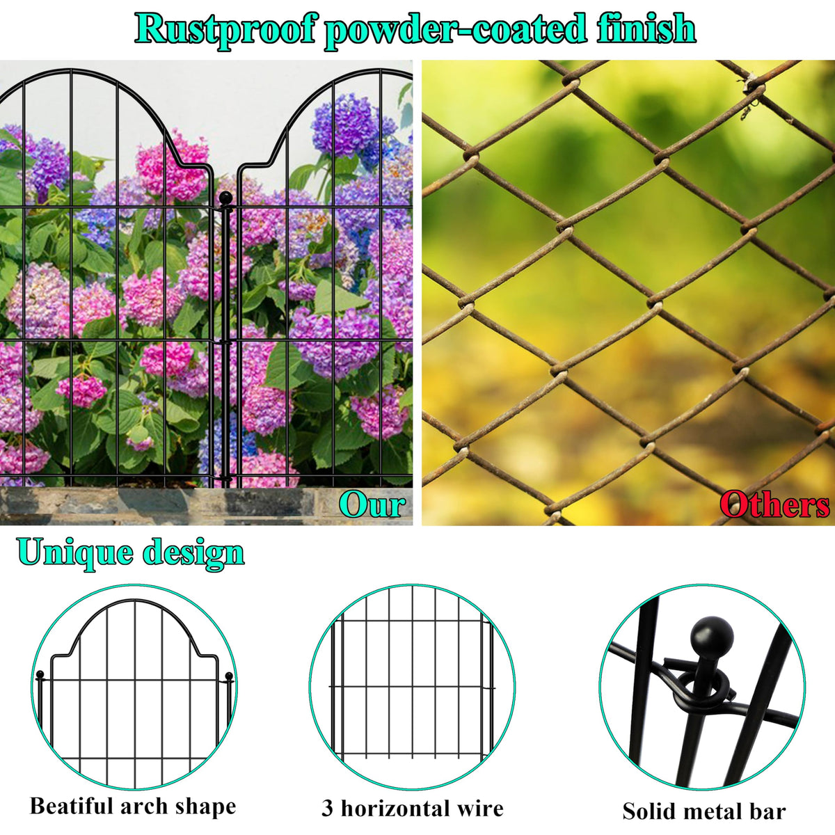 Casimr garden fence panel shows 13x17 inch size for precise edging.