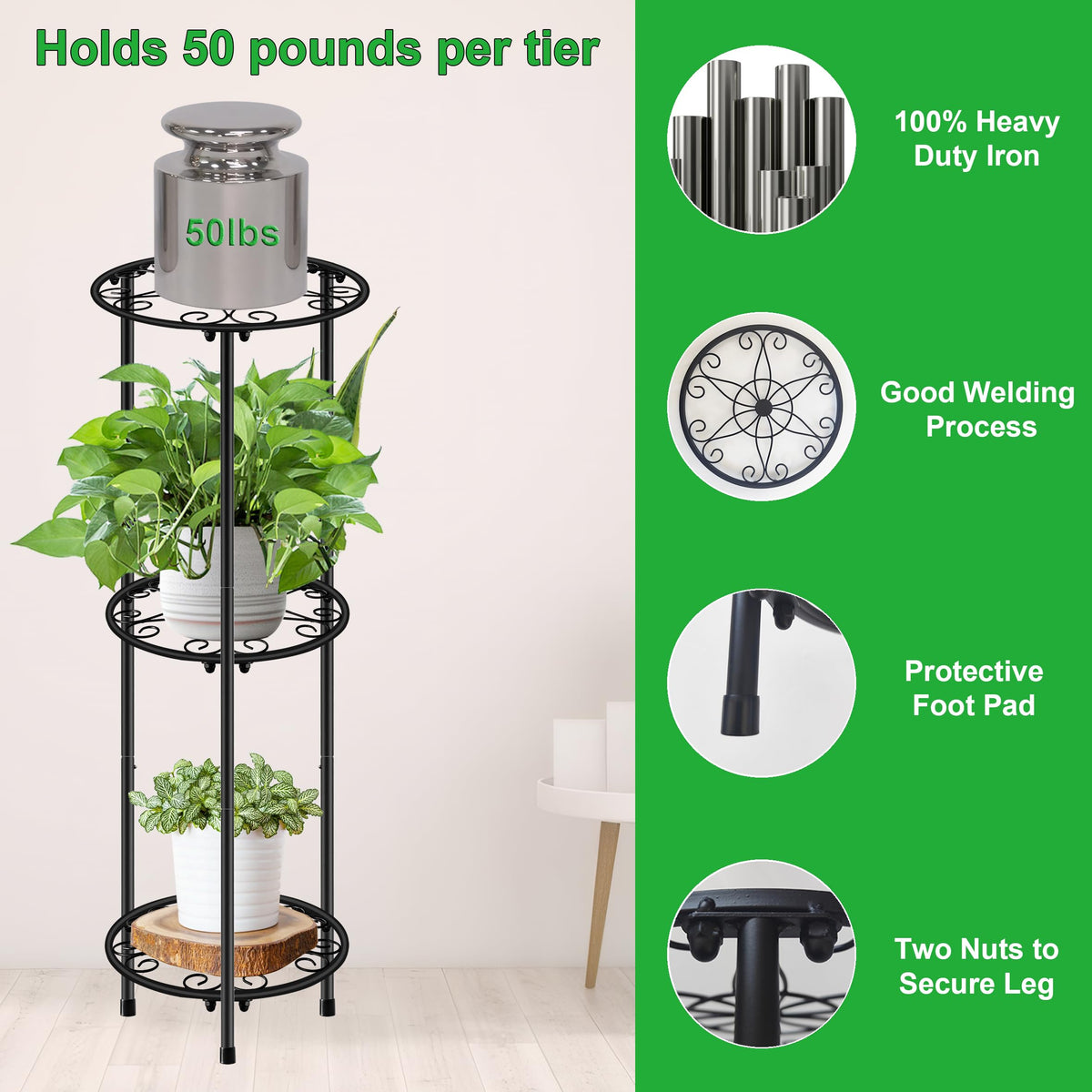 Casimr plant stand close-up of sturdy legs and joints