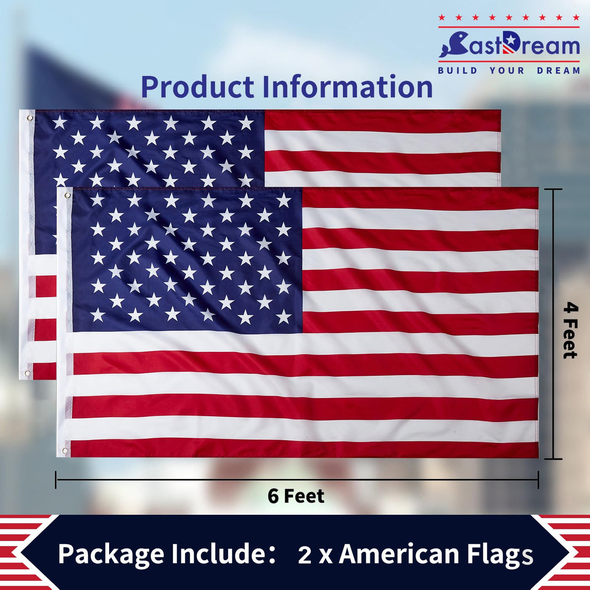 CASTDREAM 4x6 US flag designed for outdoor display on patios or boats.