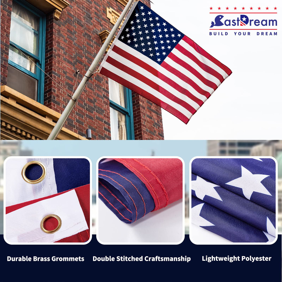 CASTDREAM 4x6 US flag with waterproof coating for rain protection.