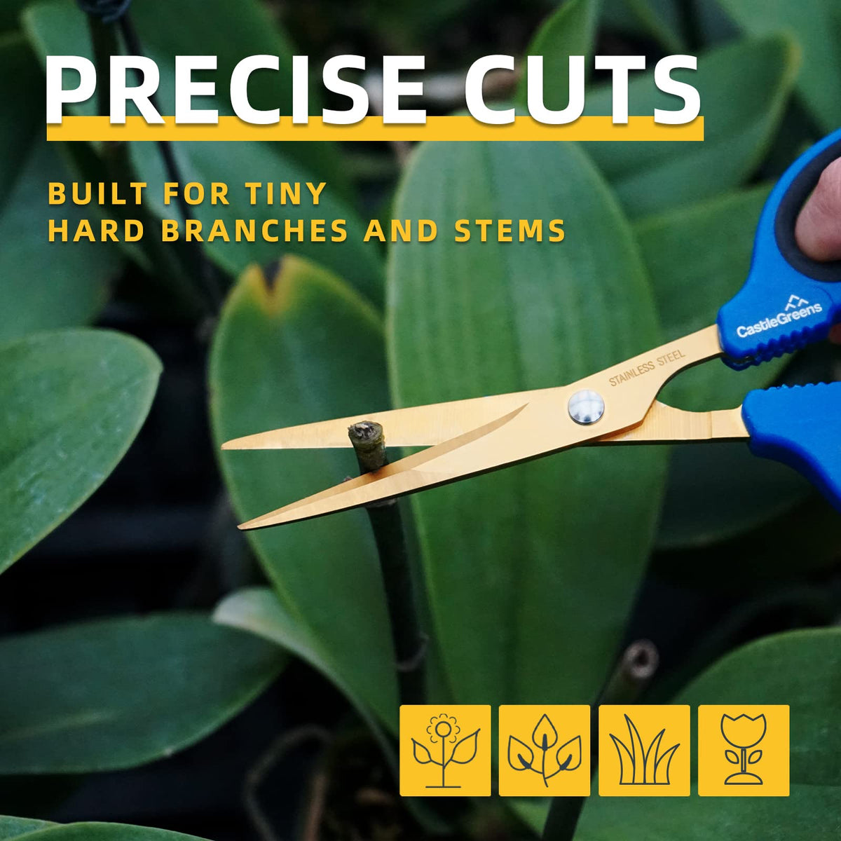 CastleGreens 60mm plant scissors with non-slip grips for comfortable pruning sessions.