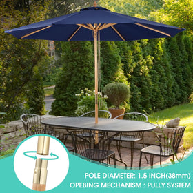 CASUNER 9ft bamboo umbrella pulley lift in action, easy opening for shade