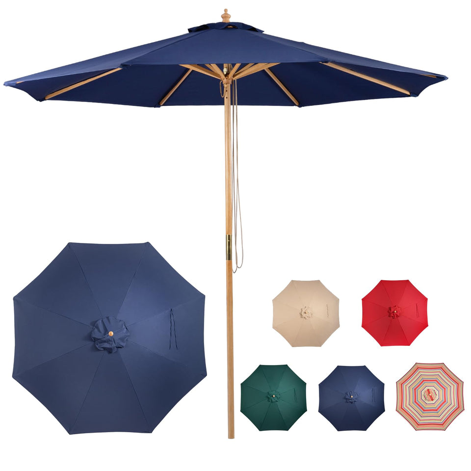 CASUNER 9ft wooden umbrella with pulley lift for easy opening.