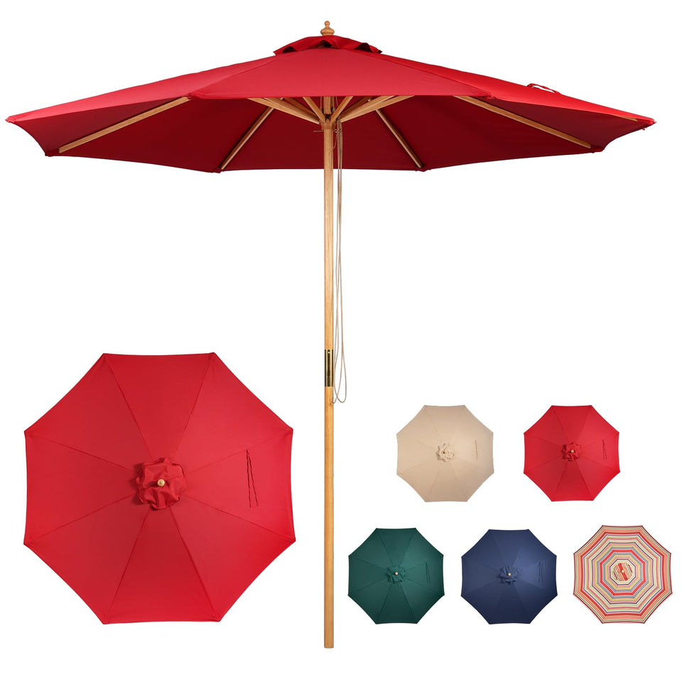 CASUNER 9ft wooden patio umbrella with pulley lift provides smooth opening and outdoor shade