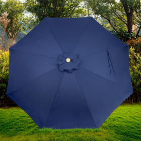 CASUNER navy wooden market umbrella ideal for patios, decks and poolside gatherings.