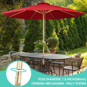 CASUNER wood market umbrella with 8 ribs delivers sturdy canopy and stable coverage