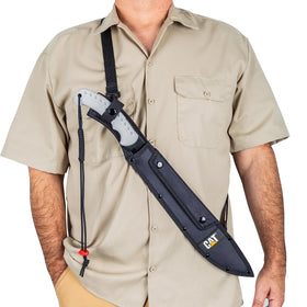 CAT Latin machete clearing brush in outdoor settings.