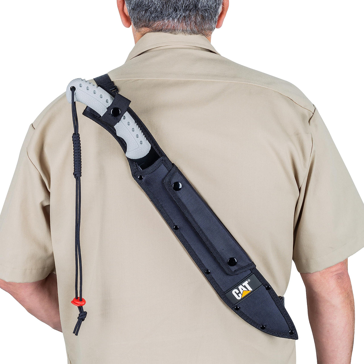 CAT Latin para-cord lanyard adds extra security during treks.