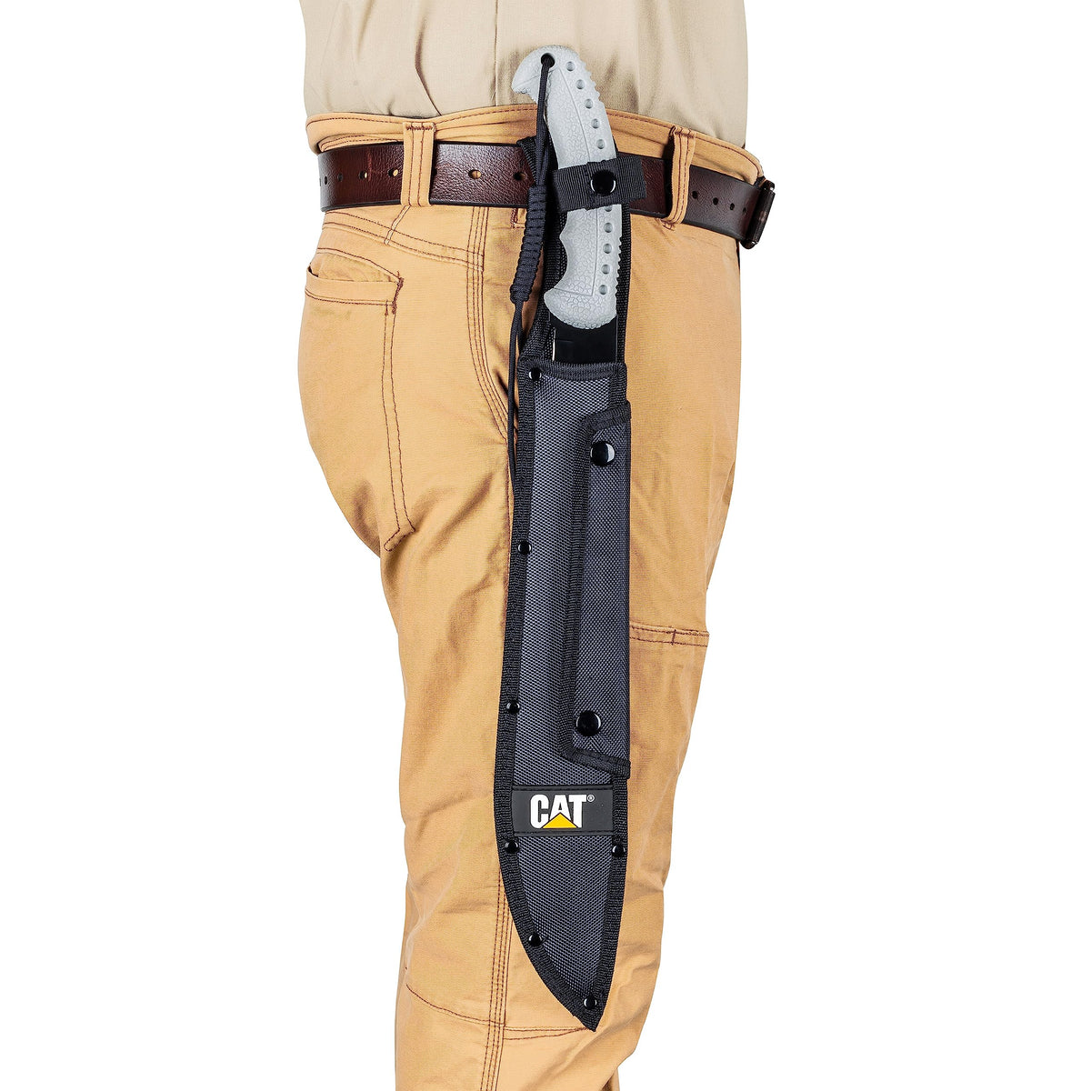 CAT Latin polyester sheath with belt loop and shoulder strap for easy transport.