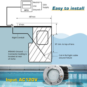 50 ft cord enables easy reach from power source to the pool area