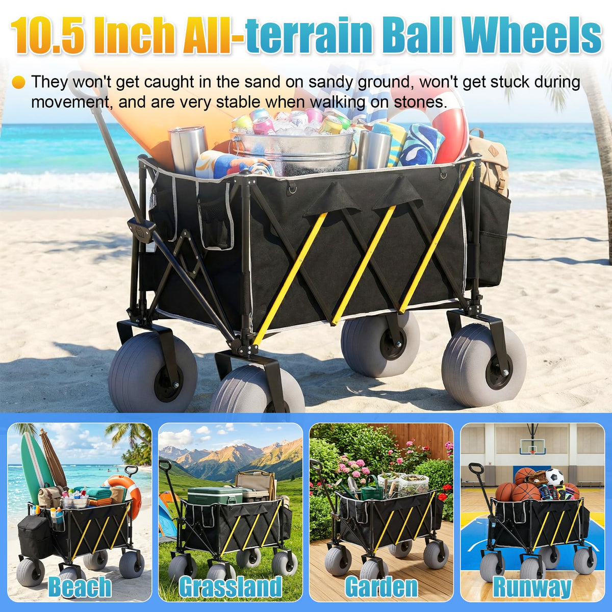 CatArt Beach Wagon telescopic handle adjusts for easy pulling
