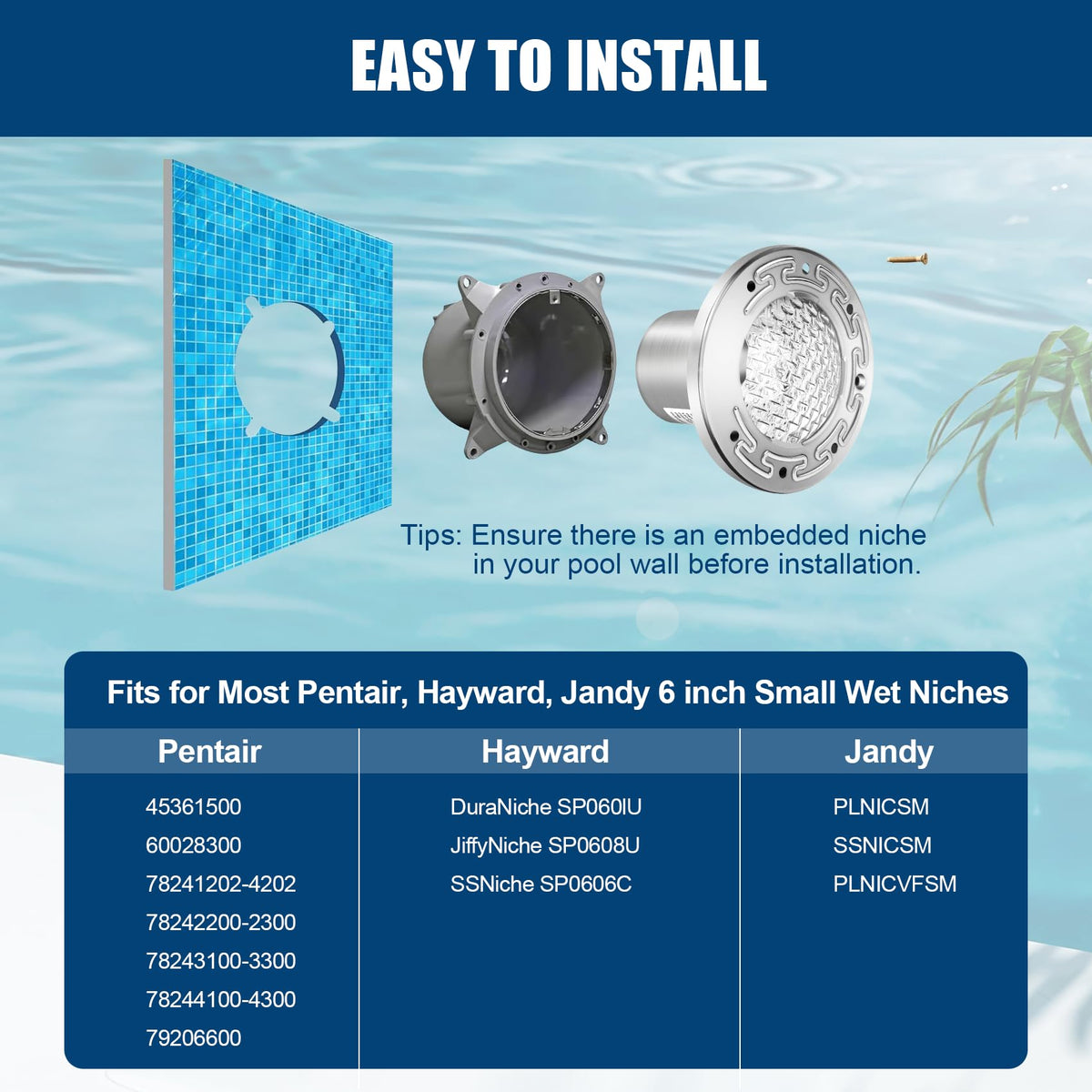 Bright cool-white glow enhances night pool ambience with energy efficiency