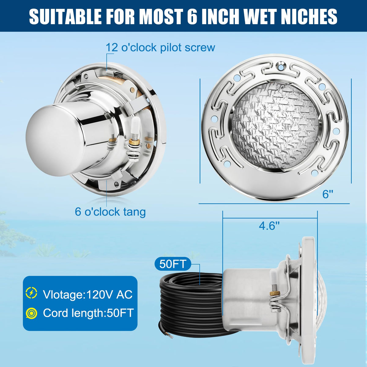 CAtArt LED pool light provides 6000K cool white glow for outdoor pools