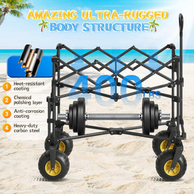 CAtArt all-terrain TPU inflatable tires provide smooth rides on sand, grass, and gravel.