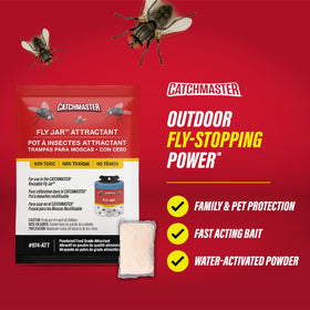 Catchmaster fly jar refill bait 3-pack displayed for quick replenishment.