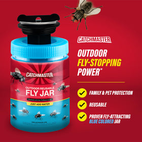 Catchmaster Fly Jar reusable design for repeated outdoor use.