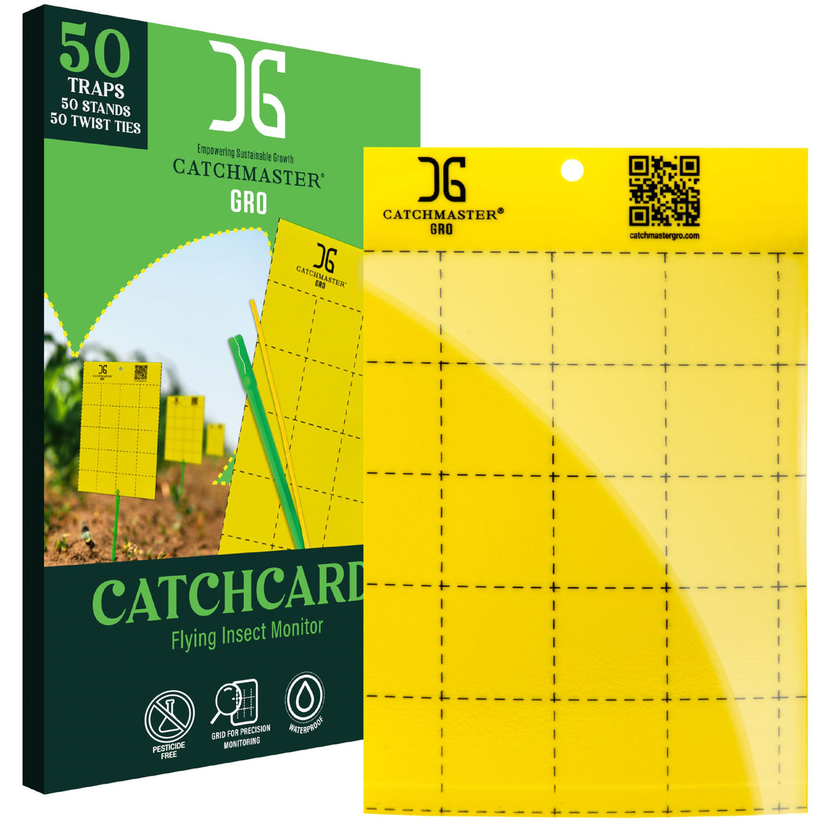 Catchmaster GRO yellow traps, 50-pack, ready to protect indoor and outdoor plants.