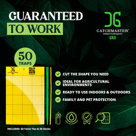 Catchmaster GRO yellow sticky trap around live plants for pest capture.