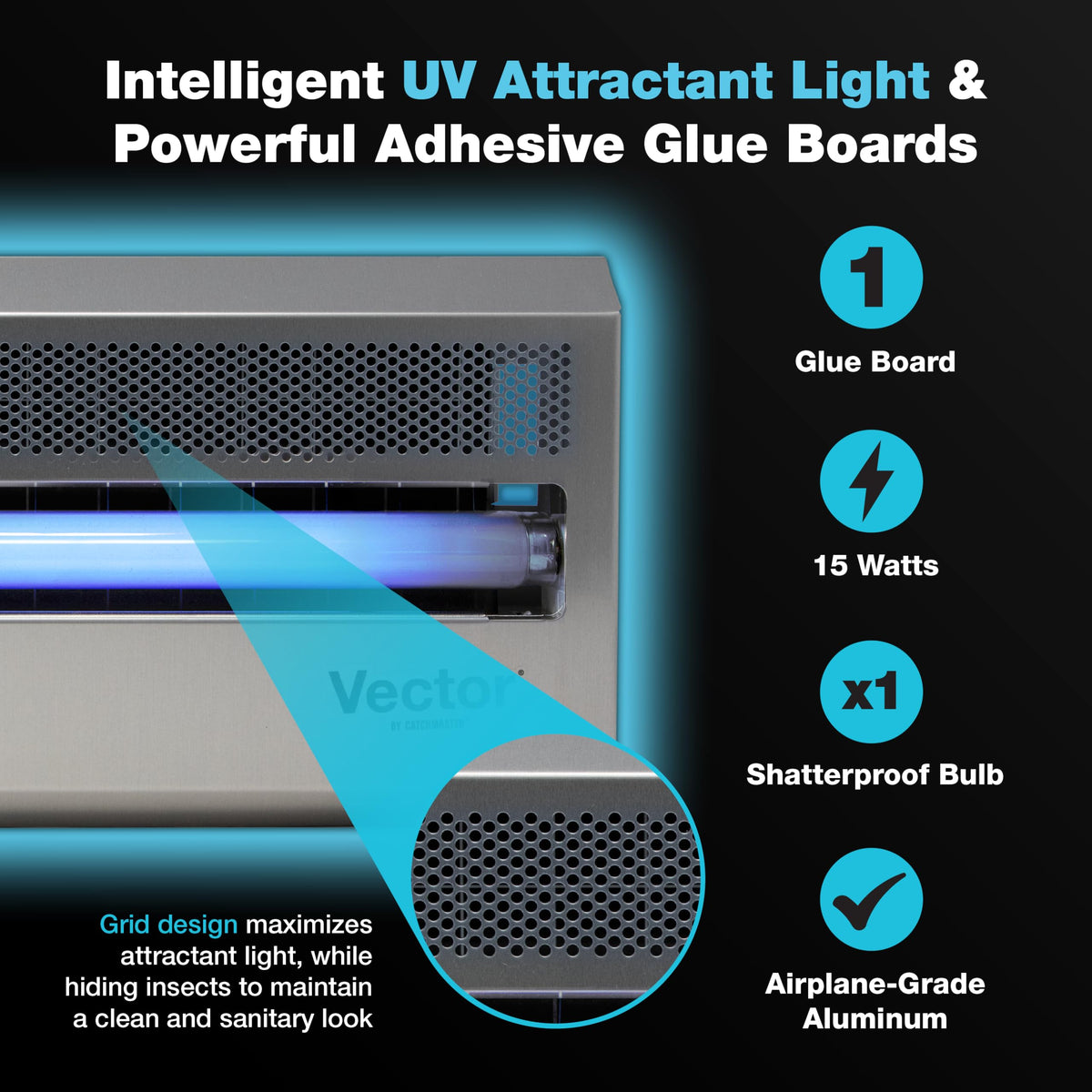 Catchmaster Vector 15 Silver UV light attractor drawing insects from distance for indoor use.