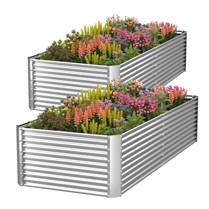 CATMANOR 2-pack 8ft tall raised bed, assembled, showcasing durable galvanized steel for long-term outdoor gardening.