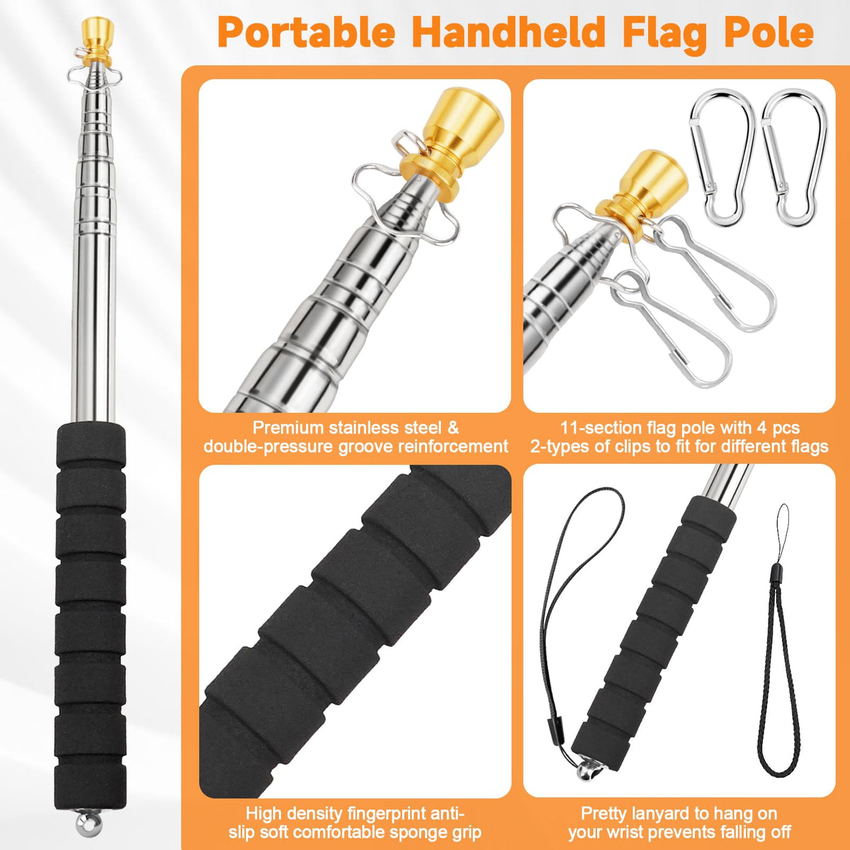 CATMOOW compact storage 12.4-inch flag pole fits travel bags