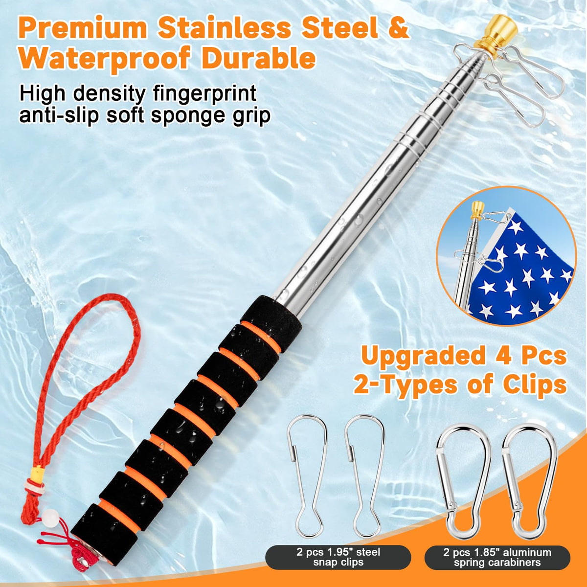 CATMOOW carabiners and clips attach flags quickly and securely