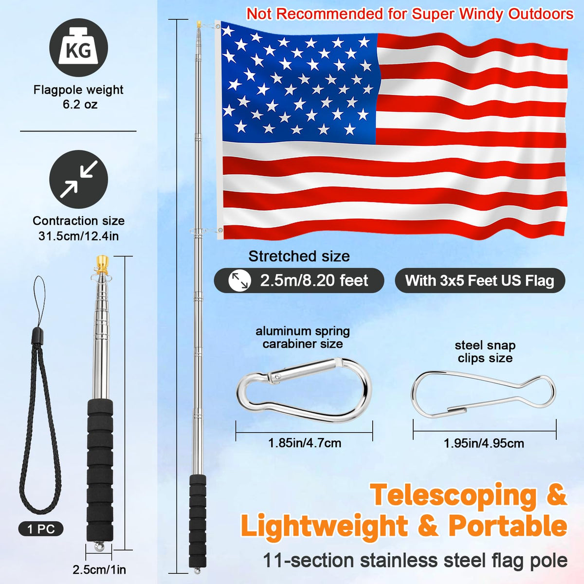 CATMOOW polished stainless-steel flag pole for sturdy outdoor use