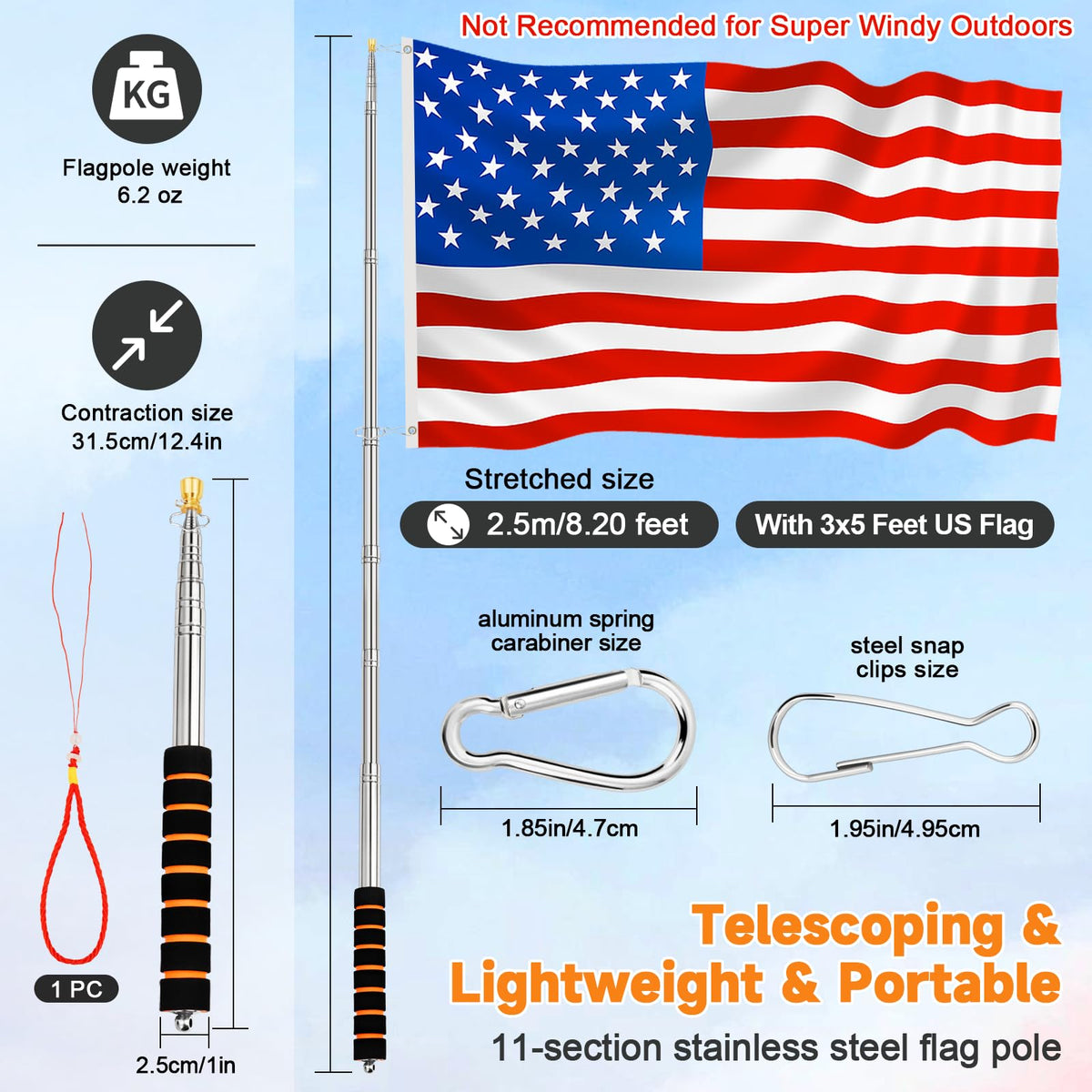 CATMOOW 3x5 US flag paired with flagpole for patriotic displays