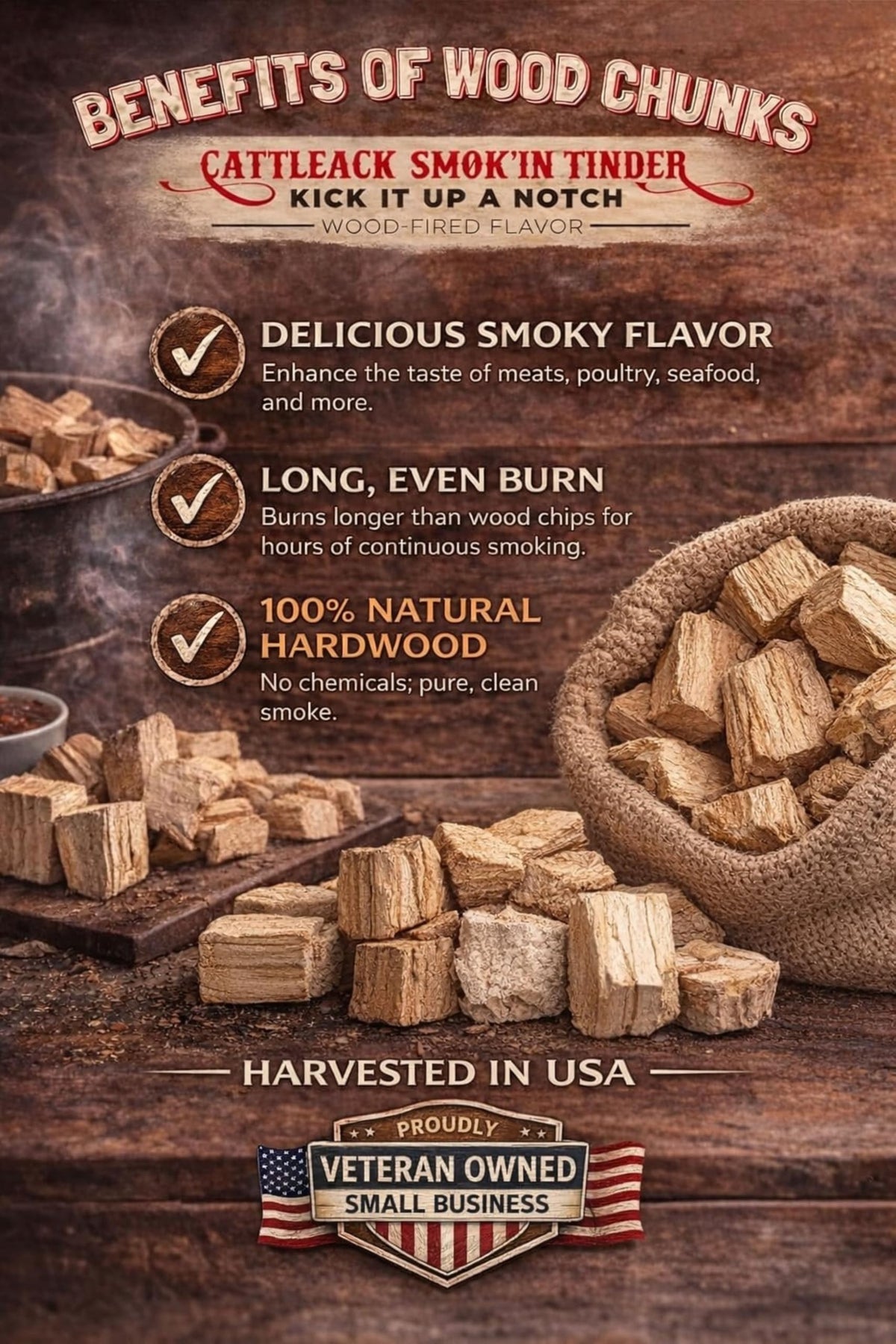 Cattleack Smok'in Tinder kiln-dried post oak for clean, reliable burn and steady smoke