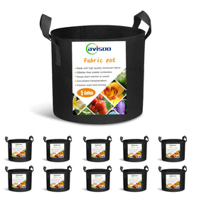 Cavisoo 10-pack 5-gallon grow bags with heavy-duty 300G fabric for durable reuse.