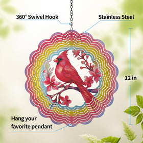 Cawalap Cardinal wind spinner closeup highlights vivid metal craftsmanship and color