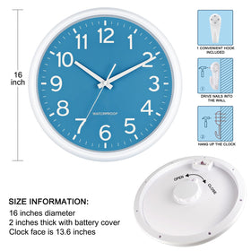 Caysie 16-inch weatherproof clock ideal for poolside spaces