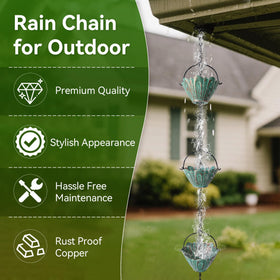 CBAXEAXM rain chain installed with easy tool-free setup for gutters.