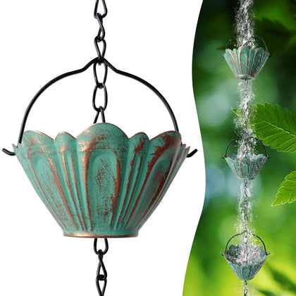 CBAXEAXM rain chain outside with bronze finish guiding rainwater gracefully.