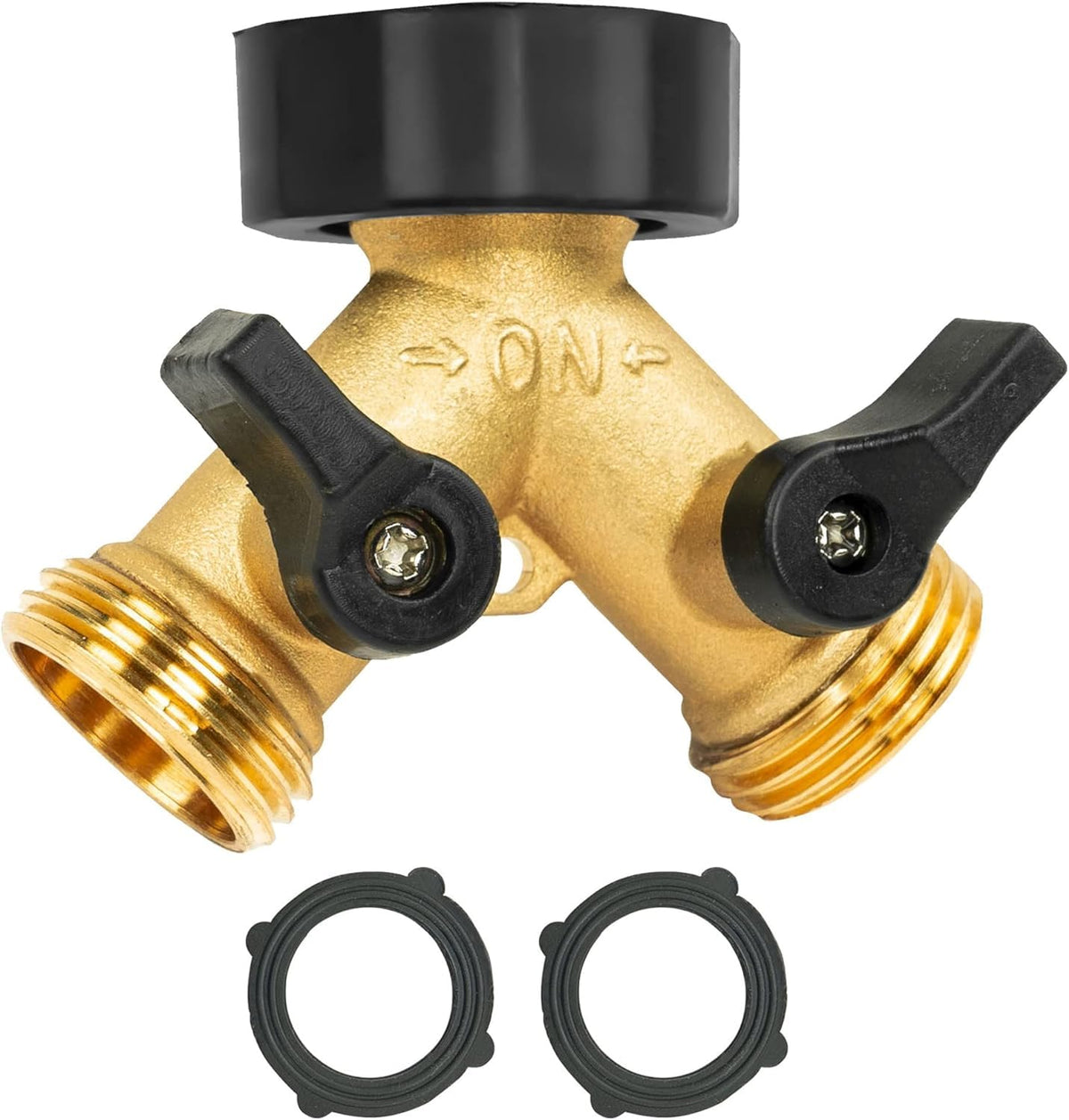 Cbumane garden hose splitter with handle for easy grip and quick water control.