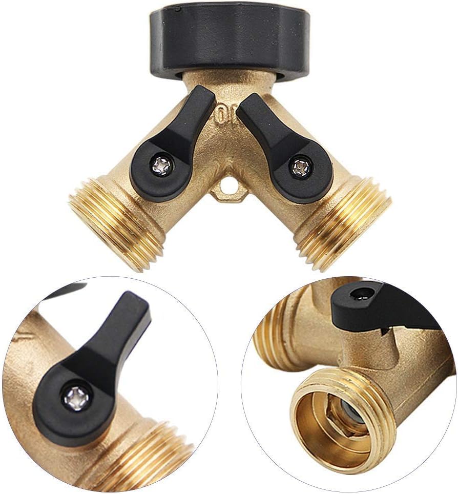 Outdoor faucet splitter enables multiple hoses for irrigation and washing.