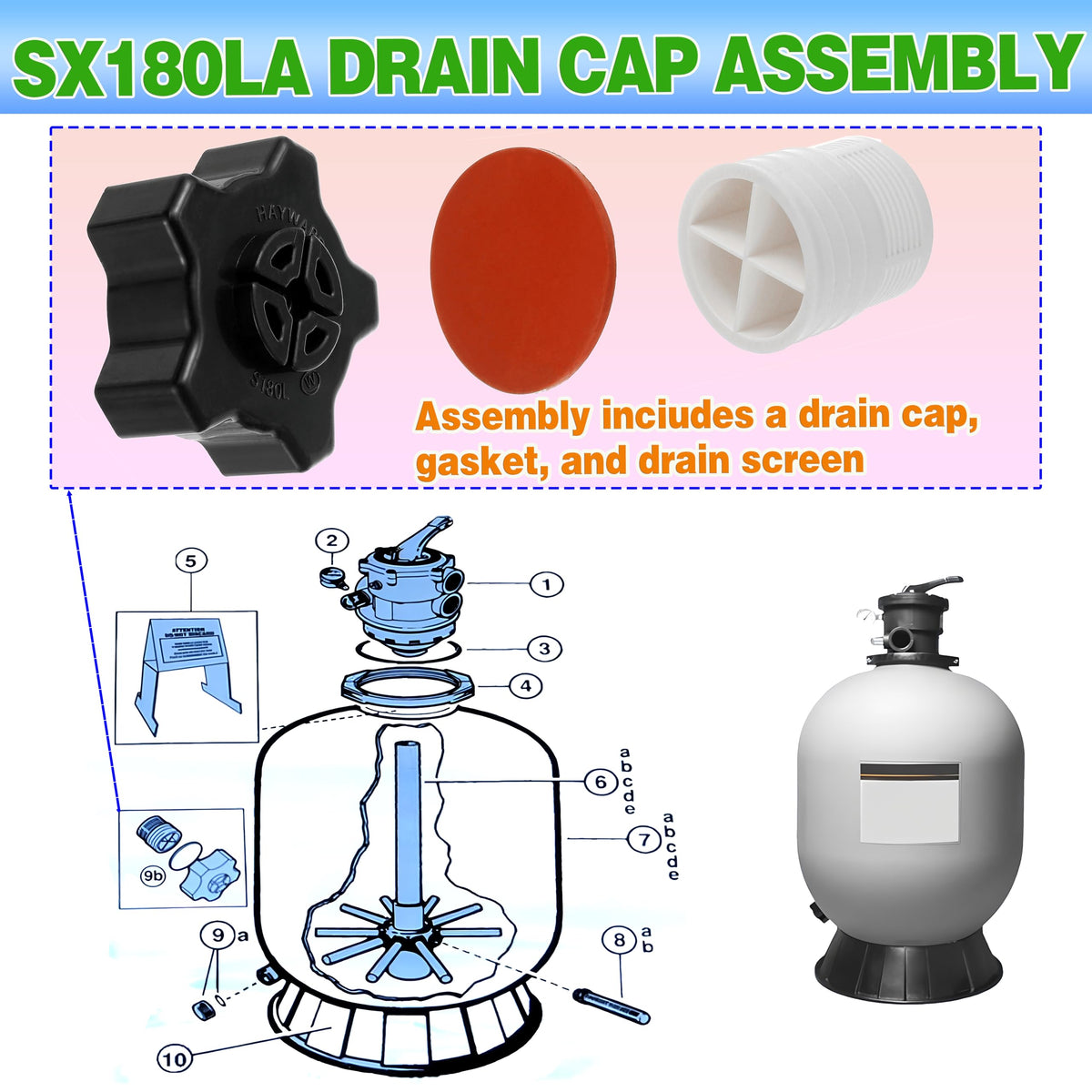 CDDCWZ secure seal detail on pool filter drain cap